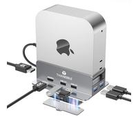 THANDBLE Mac mini M4 Dock & Stand with 4K60Hz HDMI and DisplayPort, M.2 NVMe SSD Enclosure, 4 USB-A Ports, SD/TF Card Reader 9 in 1 Hub for Mac mini M4/M4 Pro - Silver