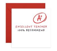 Thank a Teacher Day Card - A Plus Grade Report Card Style Design - Fun Greetings for Educator Mentor Tutor Teaching Assistant School Staff - Heartfelt Thank You - Comes with Stickers