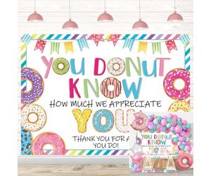Thank You Backdrop Thanks for All You Do Backdrop Doughnut You Donut Know How Much We Appreciate You Background for Staff Employee Teachers Doctor Party Decoration Banner Photo Props (8X6FT)