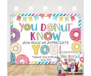 Thank You Backdrop Thanks for All You Do Backdrop Doughnut You Donut Know How Much We Appreciate You Background for Staff Employee Teachers Doctor Party Decoration Banner Photo Props (7X5FT)