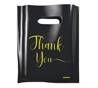 Thank You Bags for Business Small, 100 Pack Plastic Shopping Bags for Small Business, Merchandise Bags for Packaging Products, Retail Boutique Bags for Wholesale (Black,Large(15x18))