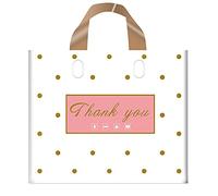 Thank You Bags Shopping Bags, 50 Pack Extra Thick Bulk Merchandise Bags Plastic Boutique Bags for Small Business Plastic Retail Gift Bags with Loop Handle for Customers Parties Favors Goodies(Polka Dot,Large(14"x16"))