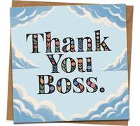 Thank You Boss Card, 145mm x 145mm Square Greeting Card with Kraft Envelope, Floral Typography, Appreciation Card for Manager, Office, Work, Leaving, Promotion