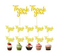 Thank You Cake Topper, Thanksgiving Party Decoration, 3.03x2.09 Inches Gold Glitter Finish, 12 Piece Appreciation Set for Friendsgiving, Teacher Gift, Events, Celebrations, Gatherings