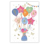 Thank You Card - Balloons and Butterflies Design - Special Finishes and Illustrated Insert Leaf - Made in the UK - Eco-Friendly