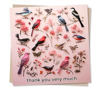 Thank You Card - Beautiful Garden Birds on Branches - Made in UK