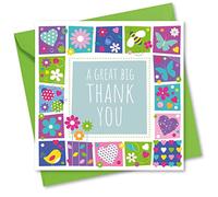 Thank You Card. Colourful Border Design with Matching Envelope. 150x150mm. Blank Inside. Envelopes Included. Made in UK.