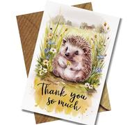Thank You Card - Cute Hedgehog Illustration Holding a Flower - “Thank You So Much” - A5 Greeting Card - Wildflower Design - Blank Inside with Kraft Envelope & Cello Wrapped