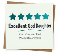 Thank You Card for Daughter, Five Teal Stars, Excellent | Five teal stars with “Excellent God Daughter” and the line “Fun, Cool and Kind Would Recommend” for Daughter.