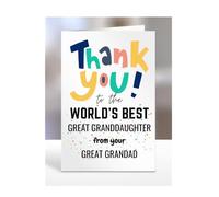 Thank you card for Great Granddaughter from Great Grandad, To the World's Best, gifts for men, women, greetings card, female, male, presents for Christmas, A5-261b_99