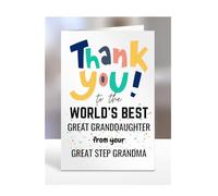 Thank you card for Great Granddaughter from Great Step Grandma, To the World's Best, gifts for men, women, greetings card, female, male, presents for Christmas, A5-261b_110