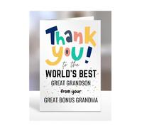 Thank you card for Great Grandson from Great Bonus Grandma, To the World's Best, gifts for men, women, greetings card, female, male, presents for Christmas, A5-261b_128