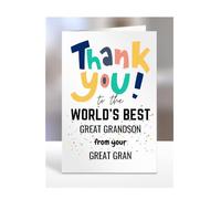 Thank you card for Great Grandson from Great Gran, To the World's Best, gifts for men, women, greetings card, female, male, presents for Christmas, A5-261b_129