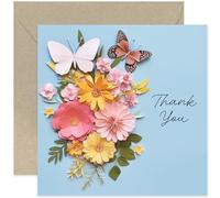 Thank You Card for Her - Blue Flower Butterfly Sympathy Card - Thank You Gift for Her - Beauitful Greeting Card for Best Friend Granddaughter Sister Daughter Niece | Not 3D Card