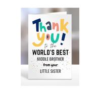 Thank you card for Middle Brother from Little Sister, To the World's Best, gifts for men, women, greetings card, female, male, presents for Christmas, A5-261b_207