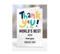 Thank you card for Mum from Bonus Son, To the World's Best, gifts for men, women, greetings card, female, male, presents for Christmas, A5-261b_221