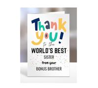 Thank you card for Sister from Bonus Brother, To the World's Best, gifts for men, women, greetings card, female, male, presents for Christmas, A5-261b_298