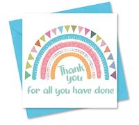 Thank You Card. Rainbow Design with matching Envelope. 150x150mm. Blank Inside. Envelopes included. Made in UK.