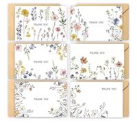 Thank You Cards, 300gsm Premium Quality Thank You Card Set with Envelopes & Sealing Stickers, Elegant Watercolor Floral Design for Wedding, Business, Party - 36 Blank Cards