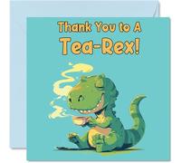 Thank You Cards For Her or Him, Tea Rex Dinosaur Pun | Thankyou Cards for Her or Him Women and Men, Heartfelt Appreciation Card, 145mm Thank You So Much Greeting Gifts