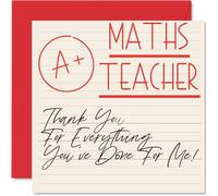 Thank You Cards for Maths Teacher - A+ Teacher - Thankyou Cards for Him Her Men Women Teacher, Heartfelt Appreciation Card, 145mm Thank You So Much Greeting Gifts