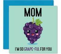 Thank You Cards for Mom - Grape-Ful - Funny Happy Birthday Card for Mom from Son Daughter, Mother's Day Card Mother, 145mm Joke Greeting Cards Women Her