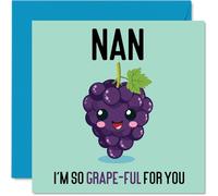 Thank You Cards for Nan - Grape-Ful - Funny Happy Birthday Card for Nan from Grandson Granddaughter, Nanny Birthday Gifts, 145mm Joke Greeting Cards Women Her