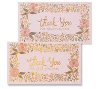 Thank You Cards for Small Business, 100-Pack, Flat No Fold, 2 x 3.5 Inches, Elegant Floral Design with Gold Foil