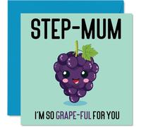 Thank You Cards for Step Mum - Grape-Ful - Funny Happy Birthday Card for Step-Mum from Step Son Daughter, Mothers Day Card Mother, 145mm Joke Greeting Cards Women Her