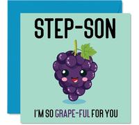 Thank You Cards for Step Son - Grape-Ful - Funny Happy Birthday Card for Step-Son from Step Mum Dad, Son Birthday Gifts, 145mm Joke Greeting Cards Men Him