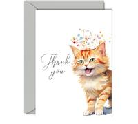 Thank You Cards for Thanks - Party Cat Kitten - Thankyou Cards for Friends Family Neighbour Teacher, Heartfelt Appreciation Card A5 Thank You So Much Greeting Cards