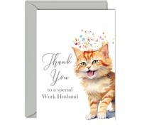 Thank You Cards for Work Husband - Party Cat Kitten - Thankyou Cards for Work Husband from Work Wife Colleague, Heartfelt Appreciation Card A5 Thank You So Much Greeting Cards