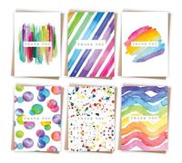 Thank you Cards Multipack of 12/24/48 with Envelopes. 6 Watercolour designs. 10 x 15cm. Blank Inside for Teachers, Weddings, Kids. Made in the UK.