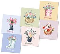 Thank You Cards Multipack of 12. Each Greeting Cards Pack includes 6 Flower designs. 115 x 115mm. Blank Inside. Envelopes included. Made in UK.