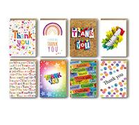 Thank You Cards Multipack of 32. Each Greeting Cards Pack includes 8 Colourful designs. 105 x 148mm. Blank Inside. Envelopes included. Made in UK.