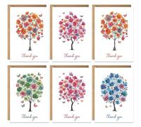 Thank You Cards Packs of 20, 6 Assorted Colourful Tree Designs, Eco-friendly and, Blank Inside with Premium Envelopes, Multipack Bulk Set, For Friends Family School Colleagues