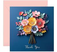 Thank You Cards - Paper Cut Art of Flower Bouquet - Pastel Coloured Thank You Greeting Card - For Female Friend, Sister, BFF, Daughter - None 3D design - Cute Design