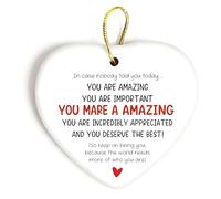 Thank You Ceramic Inspirational Plaque with Heart Design - "You Are Amazing" Affirmation for Women, Men, Coworker, Teacher, or Self-Care, Comes with Gift Box