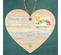 Thank You Dinner Lady Heart Plaque - Rustic 10cm x 9cm Wooden Keepsake with Twine, Perfect School Kids’ Gift, Nursery Appreciation, Novelty Keepsake