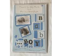 Thank You for A Precious Grandson Baby Boy Our New Baby Born Birth Card from Grandparents Blue/White/Silver Baby Face+Feet Foil Detail(PH45651)