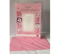 Thank You For A Precious Great-Granddaughter Thank You New Baby Girl Born Birth Card from The Great-Grandparents Pink/Silver Words/Pictures/Rectangle Foil Detail(PH32720B)