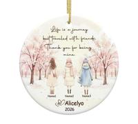 Thank You for Being Mine - Personalized Friendship Xmas Tree Decor Gifts Double-Sided Custom Ceramic Ornament for Women Besties Custom 2026 Xmas Tree Ornament with Names and Cartoon Figure