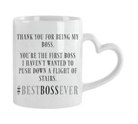 Thank You for Being My Boss, Best Boss Ever Gift, 11oz Heart Handle Cup, Coffee, Tea Mug. (White)