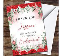 Thank You For Being Our Wonderful Bridesmaid Red Flowers Rose Personalised Card - Personalised Thank You Card, Thank You For Everything