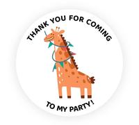 Thank You for Coming to My Party Giraffe Stickers - Birthday Collection 2 - Water Resistant 37mm Satin Plastic Labels (Pack of 24)