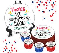 Thank You For Helping Me Grow - 8 INCH Cake or Cupcake Icing Toppers - Teacher Thanks Cake Decorations Perfect For Brownies Cookies Muffins & More! (6 x Circle Cupcake Toppers (7.5cm x 7.5cm))