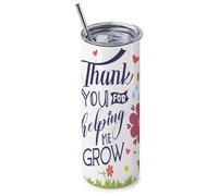 Thank You for Helping Me Grow, Thanksgiving Gift, 20 OZ Stainless Steel Skinny Tumbler, Double Walled Vacuum Insulated with Closed Lid and Metal Straw.