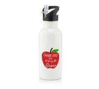 Thank You For Helping Me Grow, Thanksgiving Gift, Stainless Steel 600ml Water Bottle with Straw. (White)