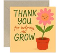 Thank You For Helping Me To Grow Card for Teacher Tutor Mentor Coach, Fun Growing Flower in Pot - Square, Blank Inside with Premium Envelope