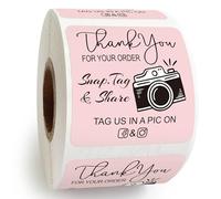 Thank You for Your Order Stickers Roll, Retro Camera Design Customer Review Stickers, Pink Square Stickers, Handmade Boutique Snap Tag Share Packaging Stickers Cute - 500pcs